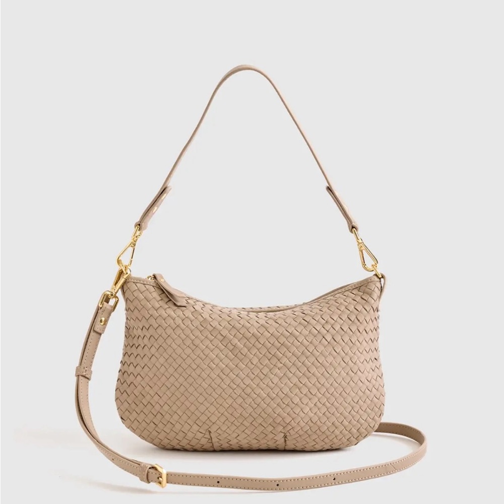 Quince - Italian Handwoven Leather Miini Shoulder Bag - Taupe.
